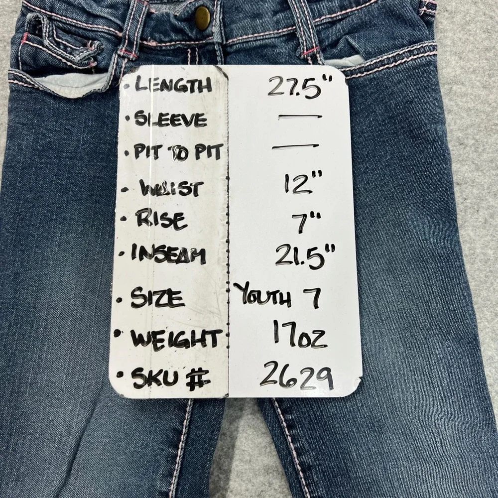 Gymboree Girls Youth 7 Dark Wash Pink Contrast Stitch Straight Leg Jeans
